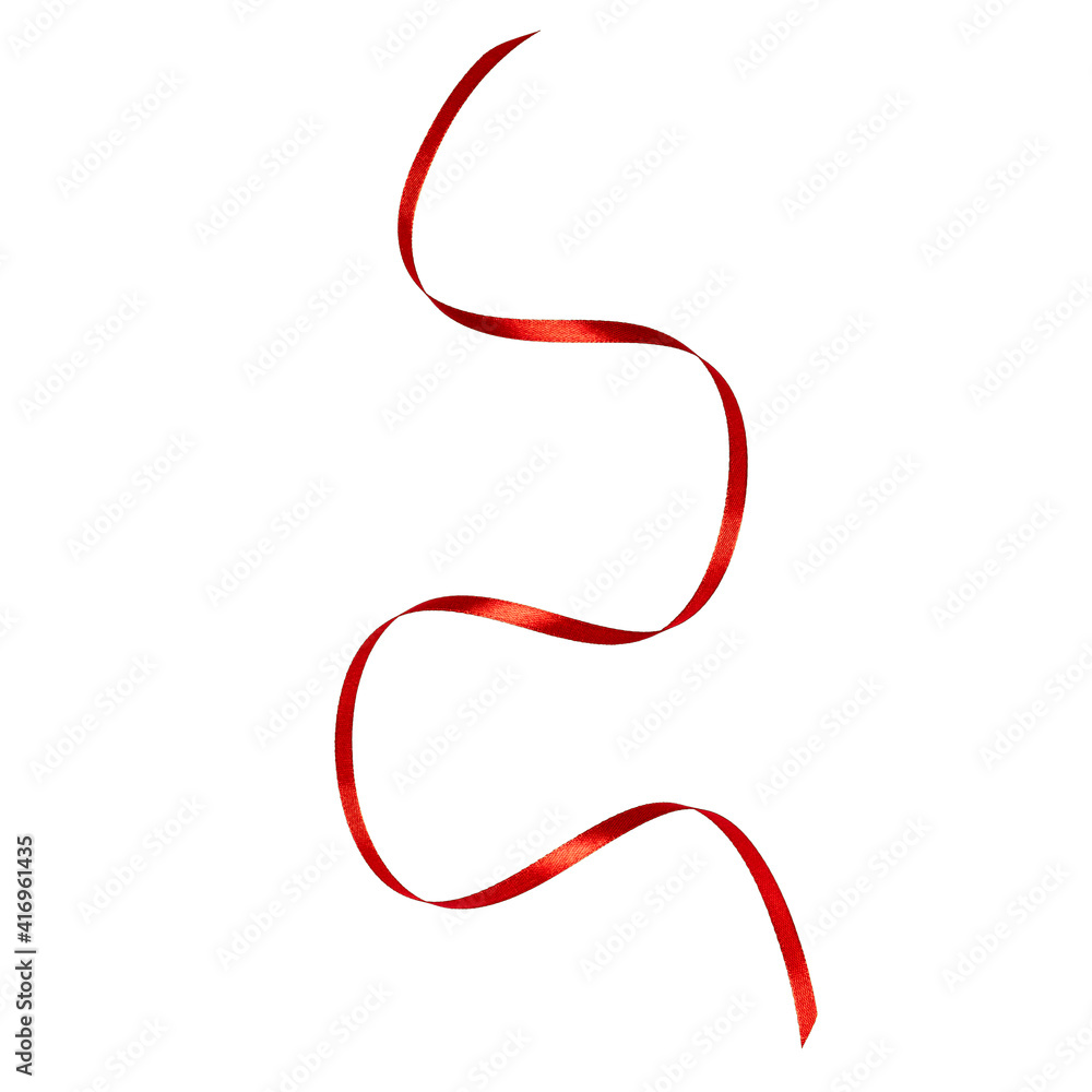 Shiny satin ribbon in red color isolated on white background close up Shiny satin ribbon in red color isolated on white background close up