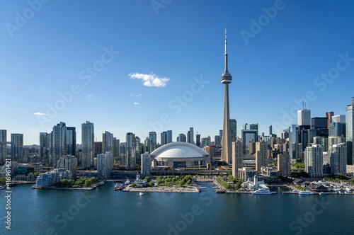 Toronto city center aerial view from the Ontario Lake