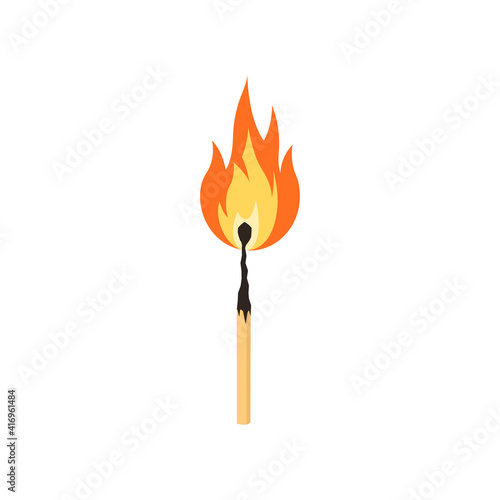 Flammable matches, Burning exploision matchstick with fire, icon isolated on white background. Cartoon flat design. Vector illustration. photo