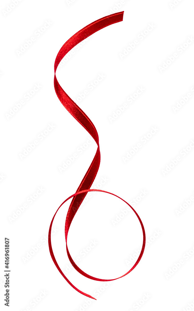 Shiny satin ribbon in red color isolated on white background close up Shiny satin ribbon in red color isolated on white background close up
