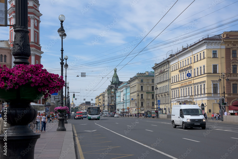  Nevsky Avenue with moving on it pedestrians and cars