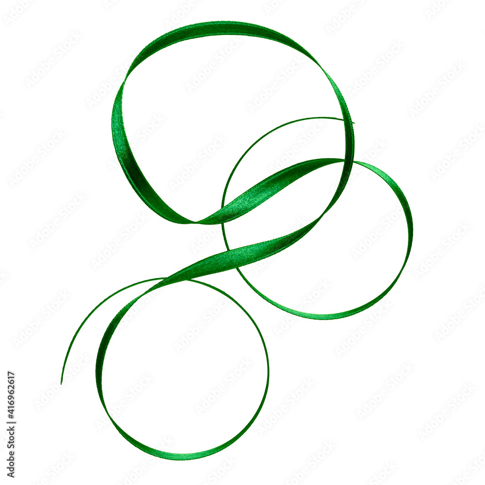 Shiny satin ribbon in green color isolated on white background Shiny satin ribbon in green color isolated on white background