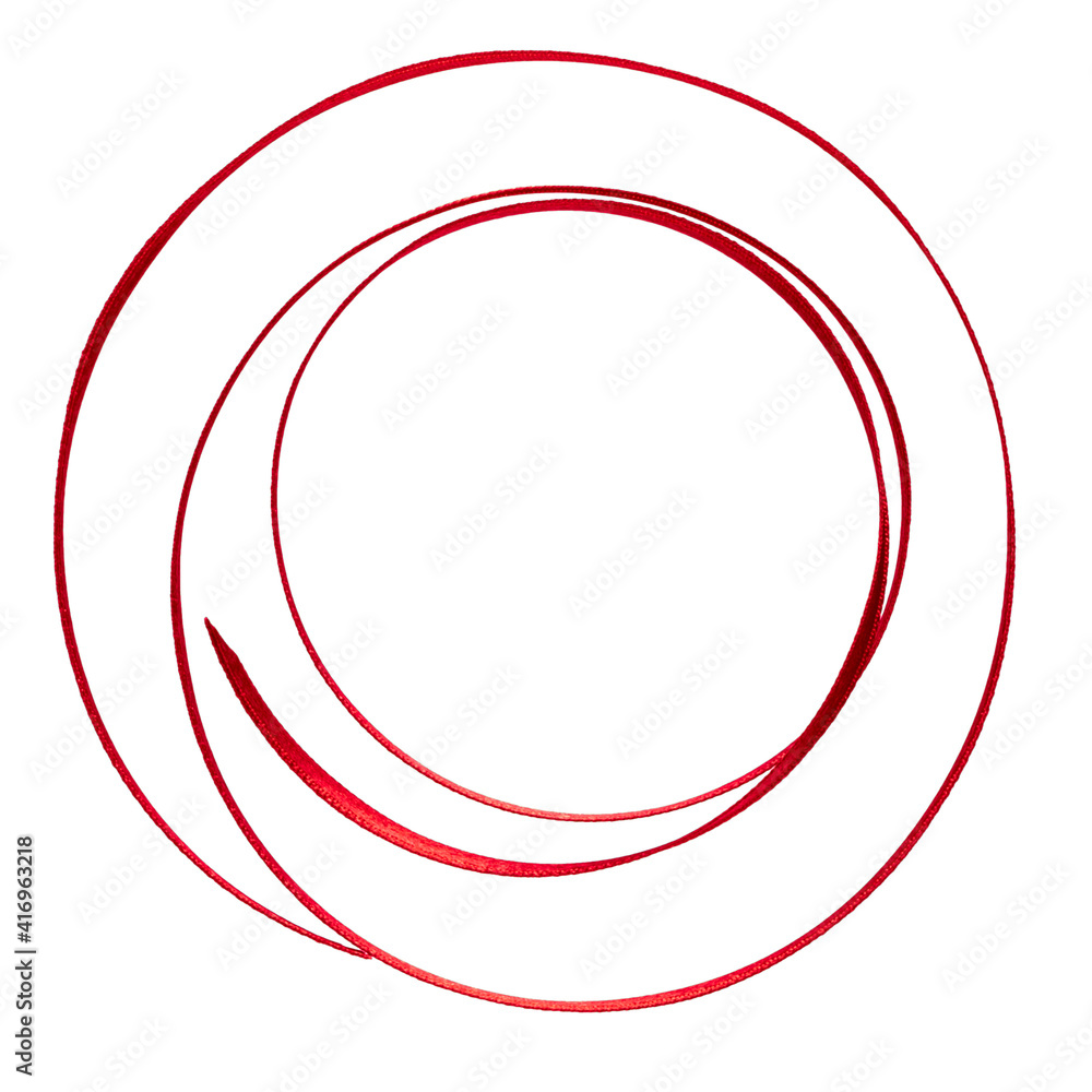 Shiny satin ribbon in red color isolated on white background close up Shiny satin ribbon in red color isolated on white background close up