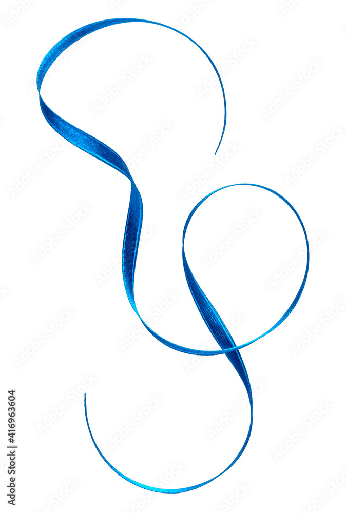 Shiny satin ribbon in blue color isolated on white background close up Shiny satin ribbon in blue color isolated on white background close up