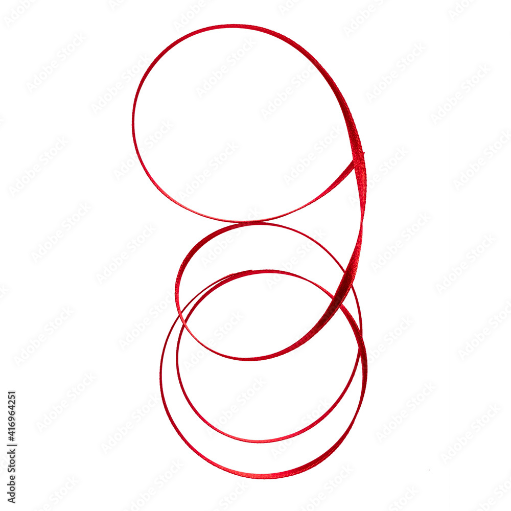 Shiny satin ribbon in red color isolated on white background close up Shiny satin ribbon in red color isolated on white background close up