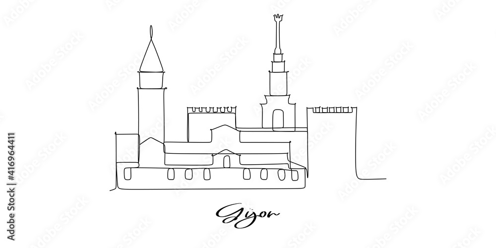 Gijon of the spain landmarks skyline - Continuous one line drawing