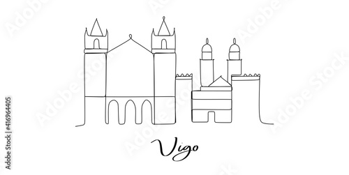 Vigo of the spain landmarks skyline - Continuous one line drawing