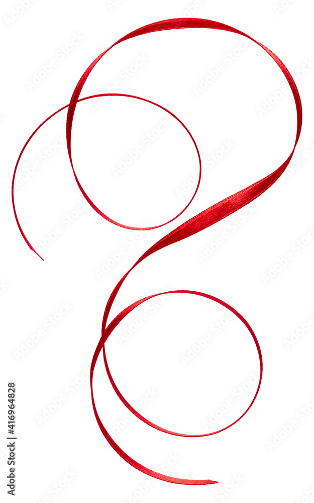 Shiny satin ribbon in red color isolated on white background close up Shiny satin ribbon in red color isolated on white background close up