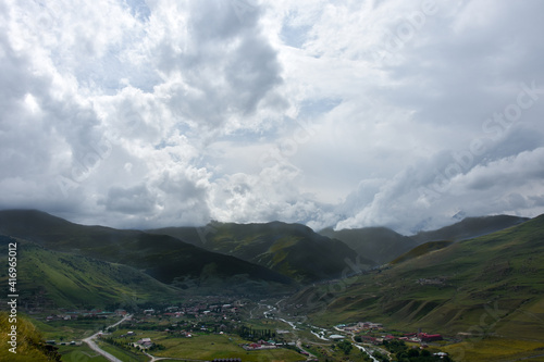 Panorama of the Kurtatinsky gorge in the mountains of the North Caucasus. Republic of North Ossetia - Alania photo