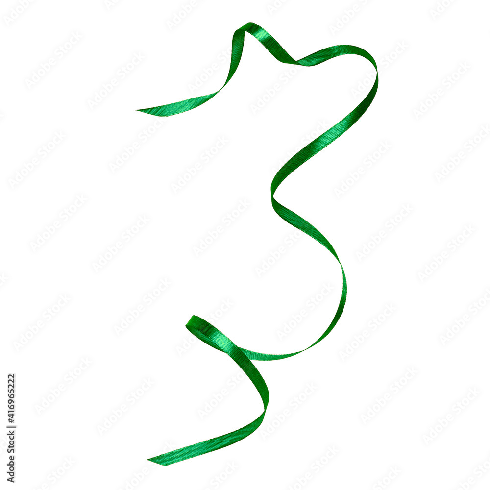 Shiny satin ribbon in green color isolated on white background Shiny satin ribbon in green color isolated on white background