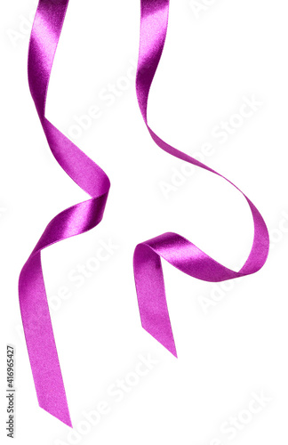 Shiny satin ribbon in lilac color isolated on white background close up