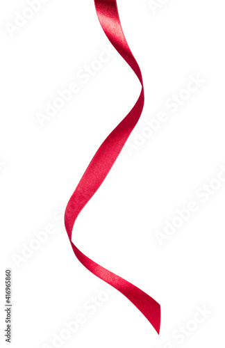 Shiny satin ribbon in red color isolated on white background close up