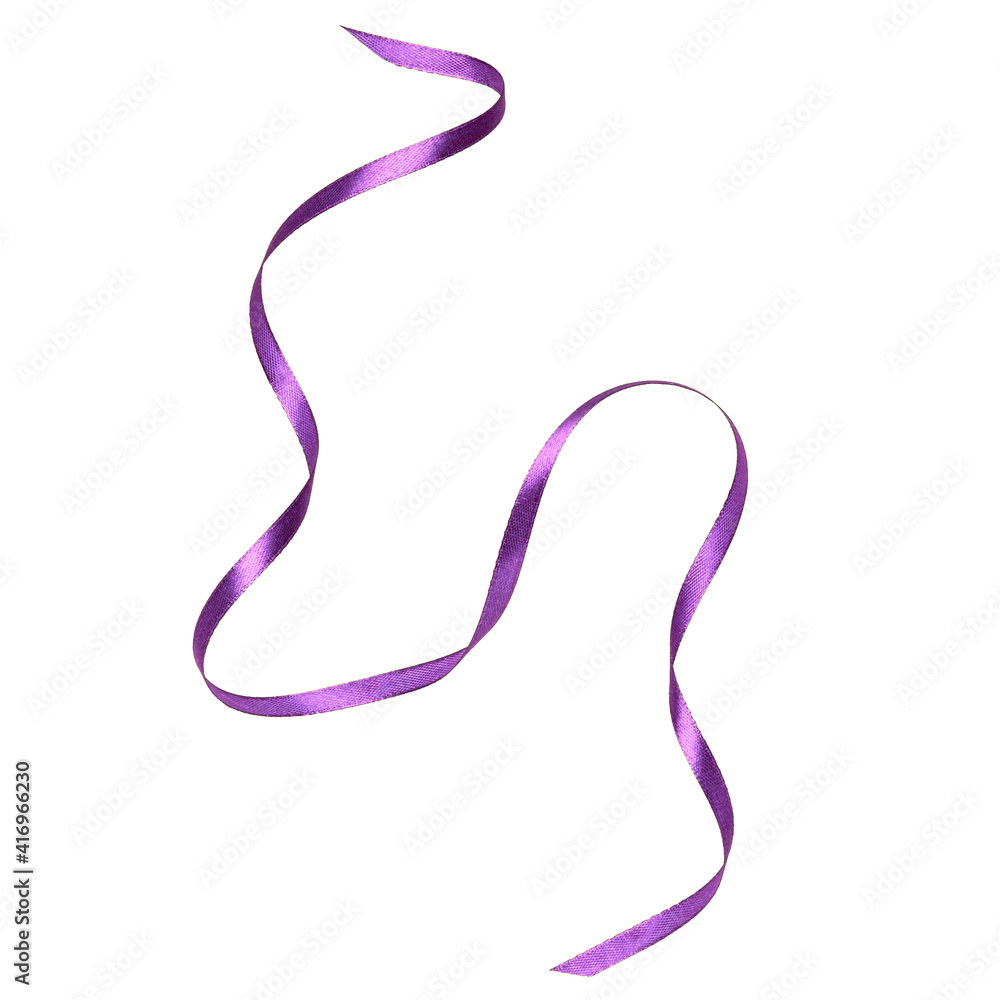 Shiny satin ribbon in lilac color isolated on white background close up Shiny satin ribbon in lilac color isolated on white background close up