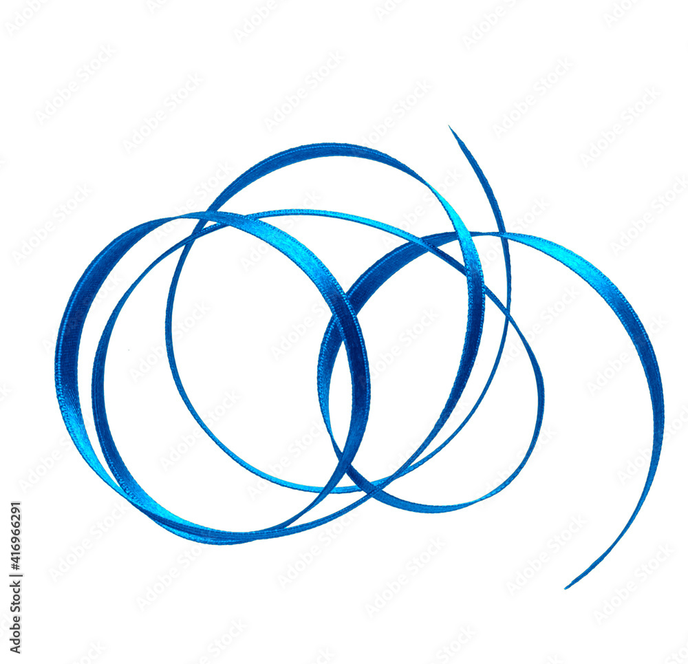 Shiny satin ribbon in blue color isolated on white background close up Shiny satin ribbon in blue color isolated on white background close up
