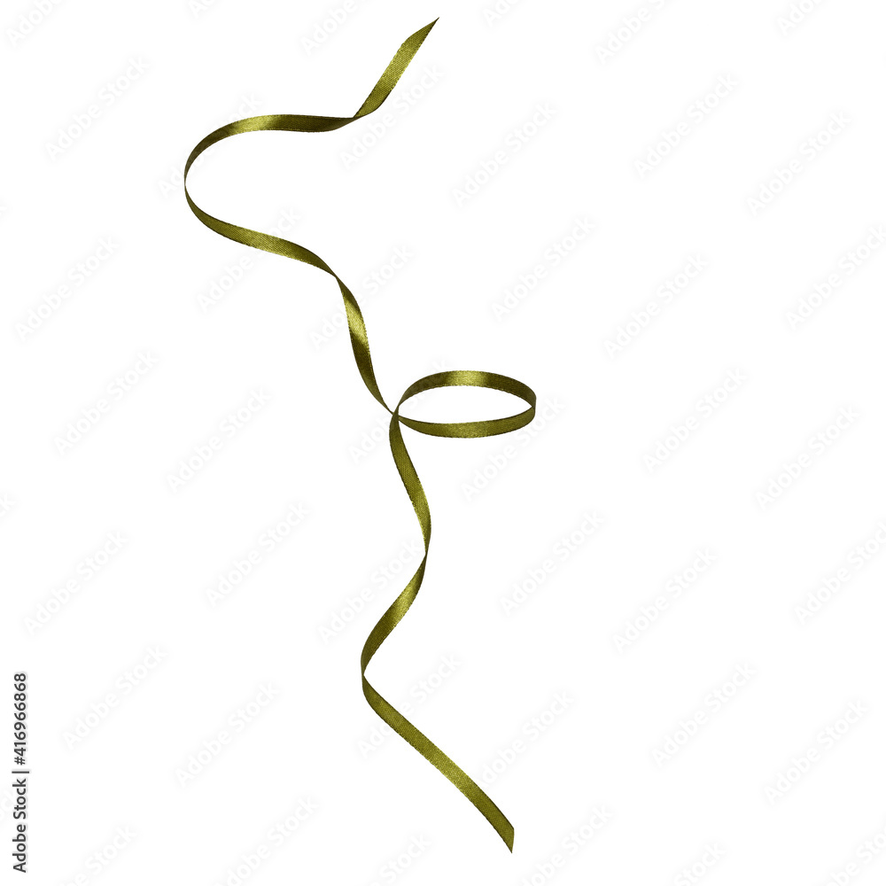 Shiny satin ribbon in green color isolated on white background close up Shiny satin ribbon in green color isolated on white background close up