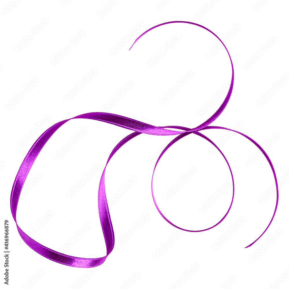 Shiny satin ribbon in lavender color isolated on white background close up Shiny satin ribbon in lavender color isolated on white background close up