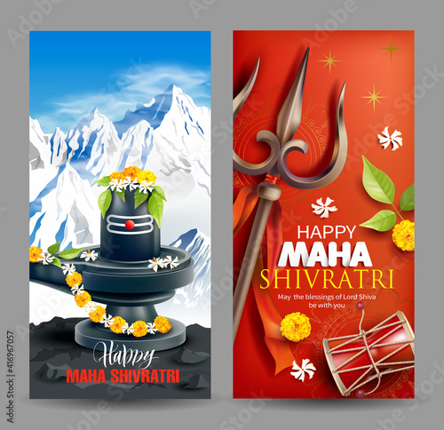 Vertical banners for Maha Shivratri, a Hindu festival celebrated of Lord Shiva. 