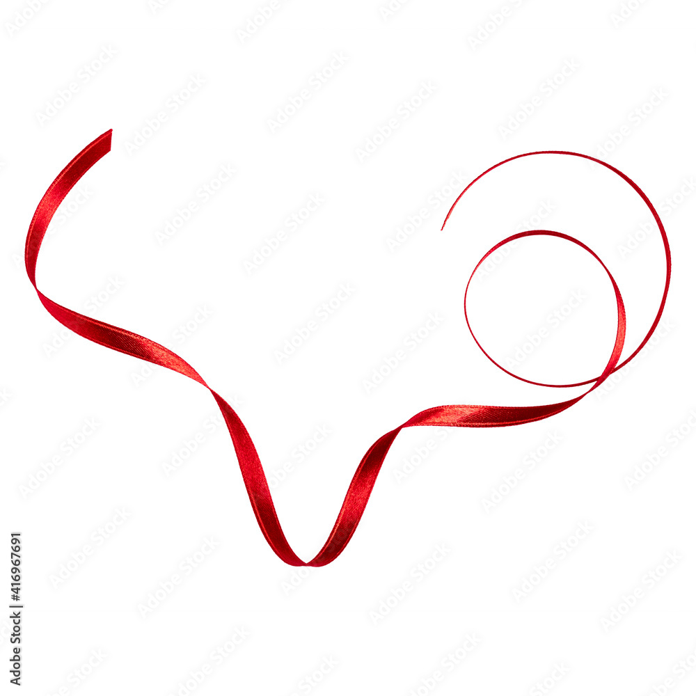 Shiny satin ribbon in red color isolated on white background close up .Ribbon image for decoration design. Shiny satin ribbon in red color isolated on white background close up .Ribbon image for decoration design.