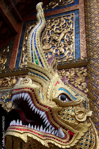 Naga statue in Wat Chedi Luang naga  Chiang Mai. Thailand. 25.02.2017