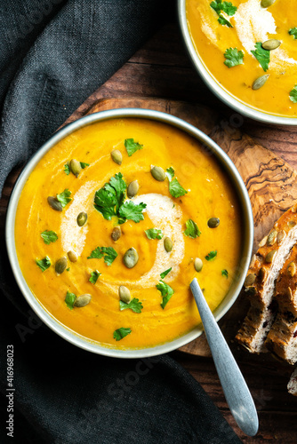 Top down Carrot and corriander soup