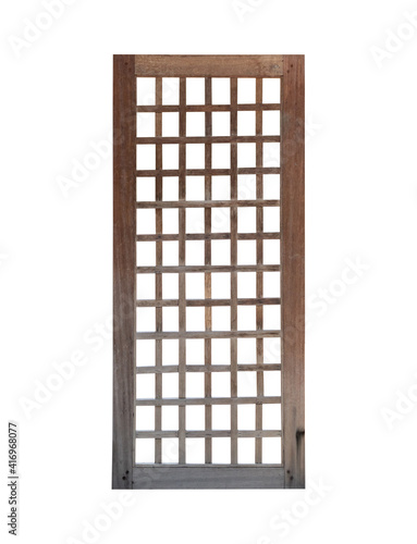 Japanese house wooden door window frame isolated on white background