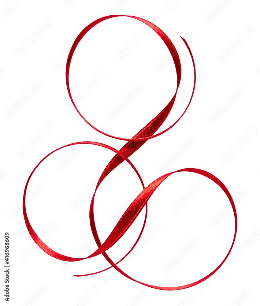 Shiny satin ribbon in red color isolated on white background close up .Ribbon image for decoration design. Shiny satin ribbon in red color isolated on white background close up .Ribbon image for decoration design.