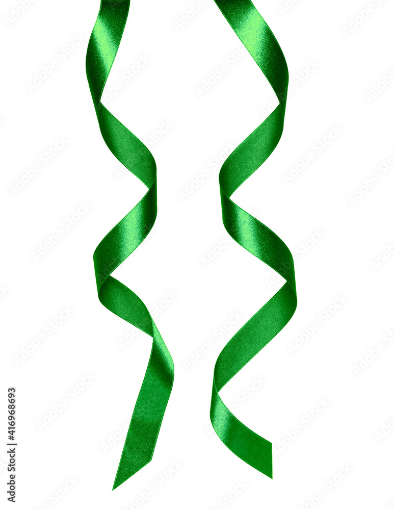 Shiny satin ribbon in green color isolated on white background .Ribbon image for decoration design. Shiny satin ribbon in green color isolated on white background .Ribbon image for decoration design.
