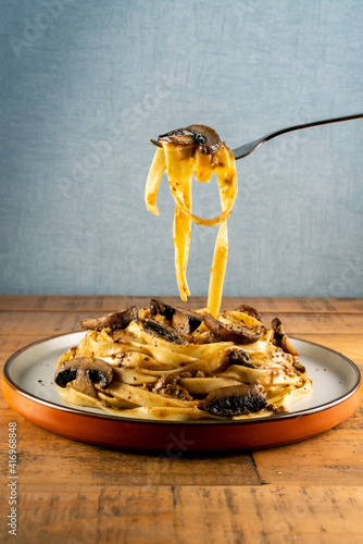 Creamy mushroom pasta Action shot
