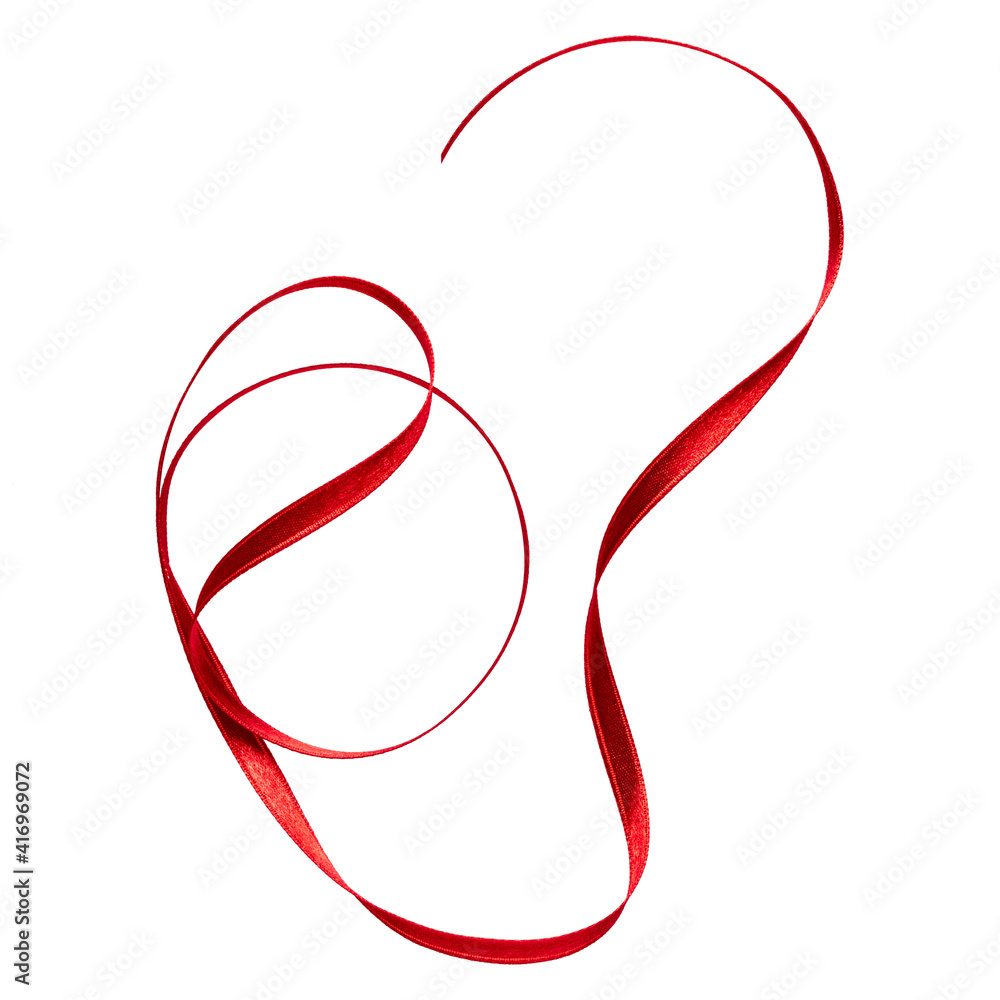 Shiny satin ribbon in red color isolated on white background close up .Ribbon image for decoration design. Shiny satin ribbon in red color isolated on white background close up .Ribbon image for decoration design.