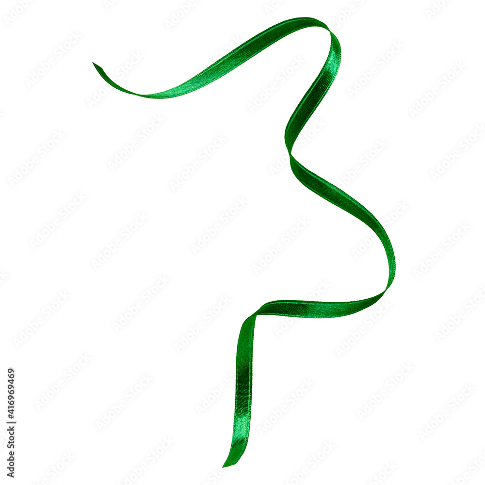 Shiny satin ribbon in green color isolated on white background .Ribbon image for decoration design. Shiny satin ribbon in green color isolated on white background .Ribbon image for decoration design.