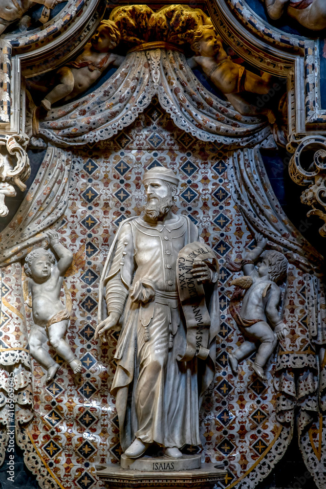 Santa Maria Nuova cathedral, Monreale, Sicily, Italy. Crucifix chapel..Prophet Isaias by Giovanni Battista Firrera. 31.07.2018