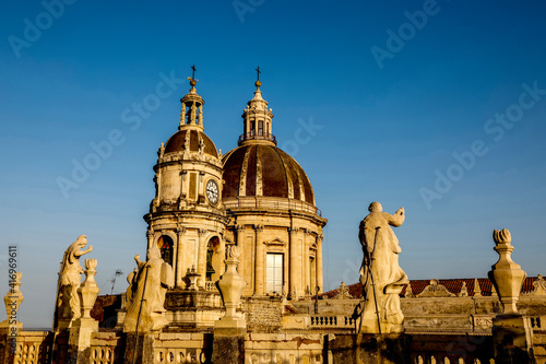 View of cathedral spires from Badia di sant'Agata 18th-century church, Catania, Sicily (Italy). 31.07.2018