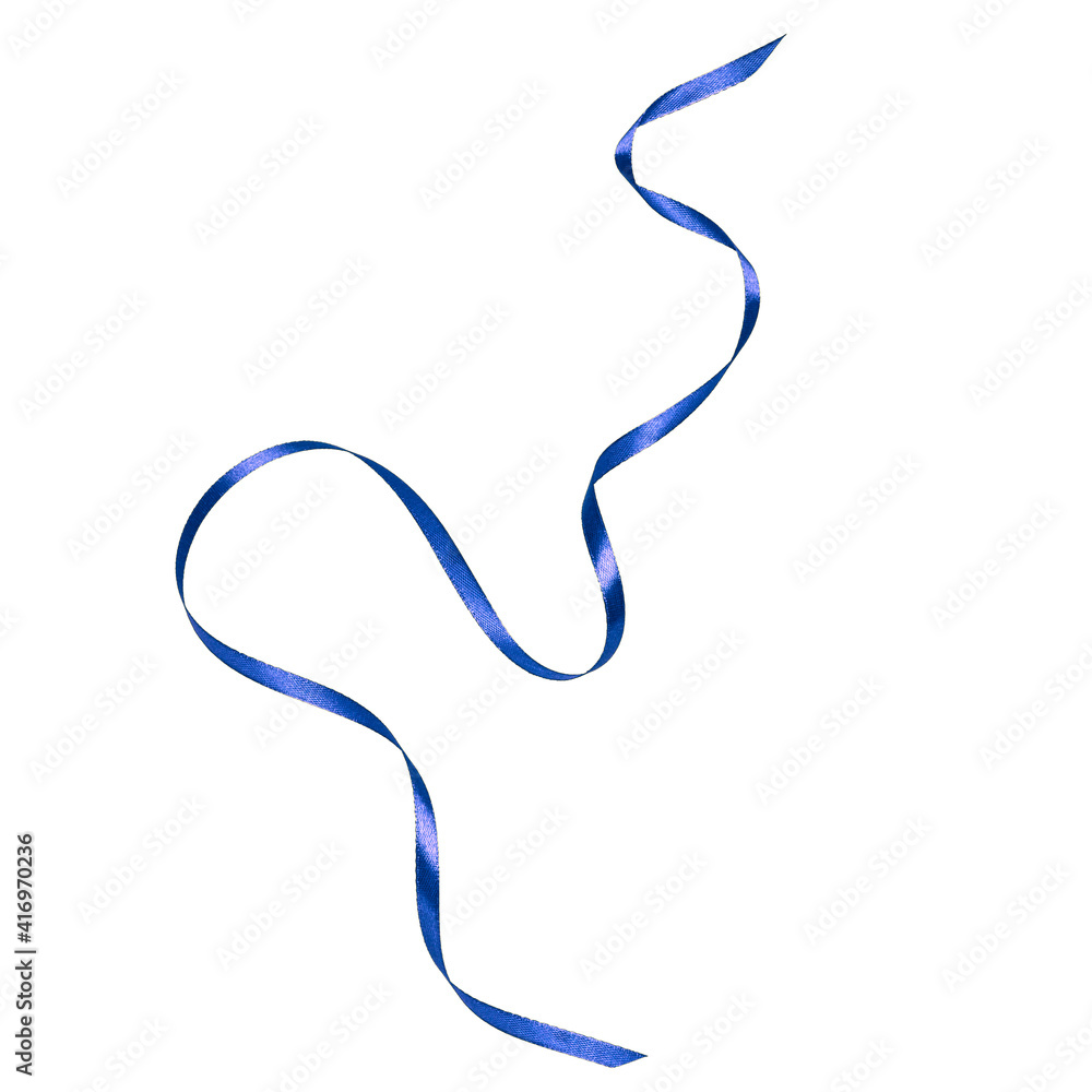 Shiny satin ribbon in blue color isolated on white background close up.Ribbon image for decoration design. Shiny satin ribbon in blue color isolated on white background close up.Ribbon image for decoration design.