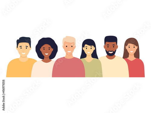 Multicultural smiling people team set. Human communications and relationship concept. Diverse happy business men and women avatar icon. Flat design people characters. Vector isolated on white