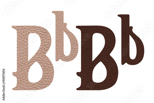 Western retro Latin ABC. Classic elements with leather texture on white background. Letter B