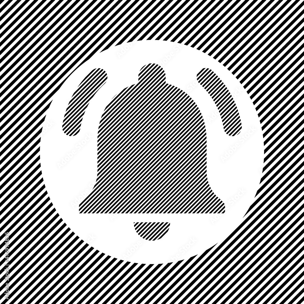 Fototapeta premium A large bell symbol in the center as a hatch of black lines on a white circle. Interlaced effect. Seamless pattern with striped black and white diagonal slanted lines