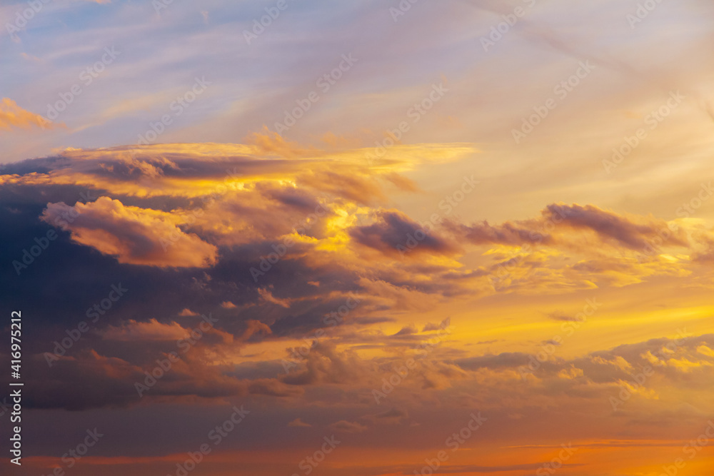 Colorful beautiful sunset sky with clouds
