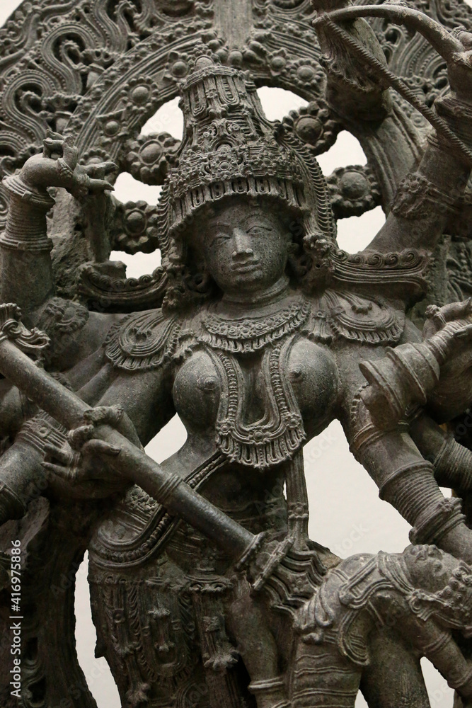 The Victoria and Albert Museum. Durga as Mahisasuramardini. About 1240-60. Hoysala period. Metamorphosed impured limestone. Southwest India (Karnataka). United kingdom. 31.01.2019