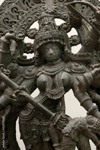 The Victoria and Albert Museum. Durga as Mahisasuramardini. About 1240-60. Hoysala period. Metamorphosed impured limestone. Southwest India  Karnataka . United kingdom. 31.01.2019