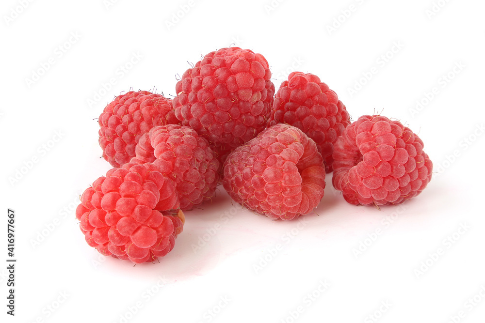 A few tasty raspberries isolated on white A few tasty raspberries isolated on white