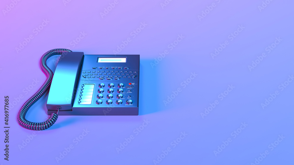landline phone in purple neon lighting close up landline phone in purple neon lighting close up