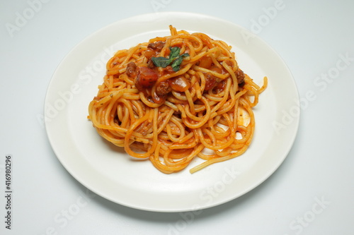 spaghetti on a white plate