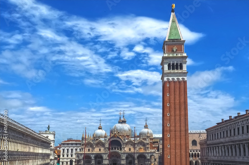 Beautiful square of St Marco in Venice, aerial view photo