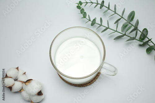 Glass of milk on a white background