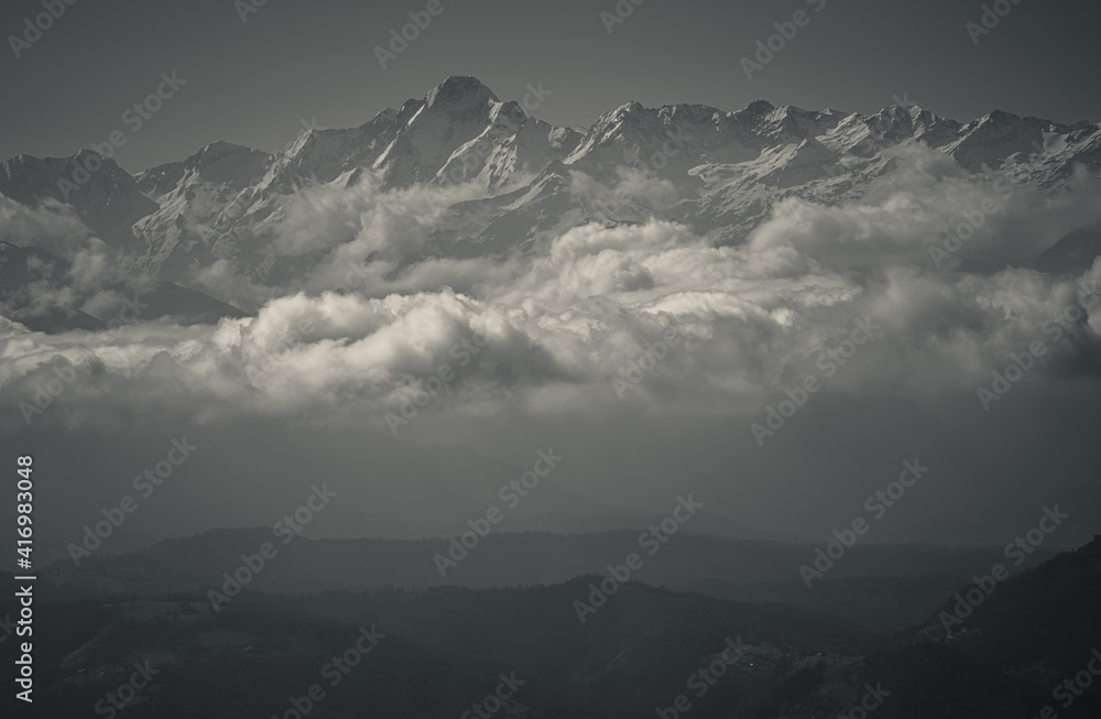 clouds over the Pyrenees mountains in Ariege France (Col de Portel)