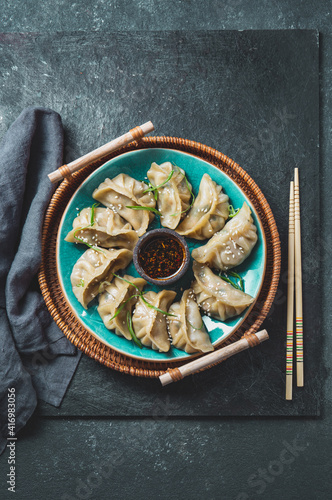 Obraz na płótnie Asian Potstickers dumplings Gyoza with Soy Sauce