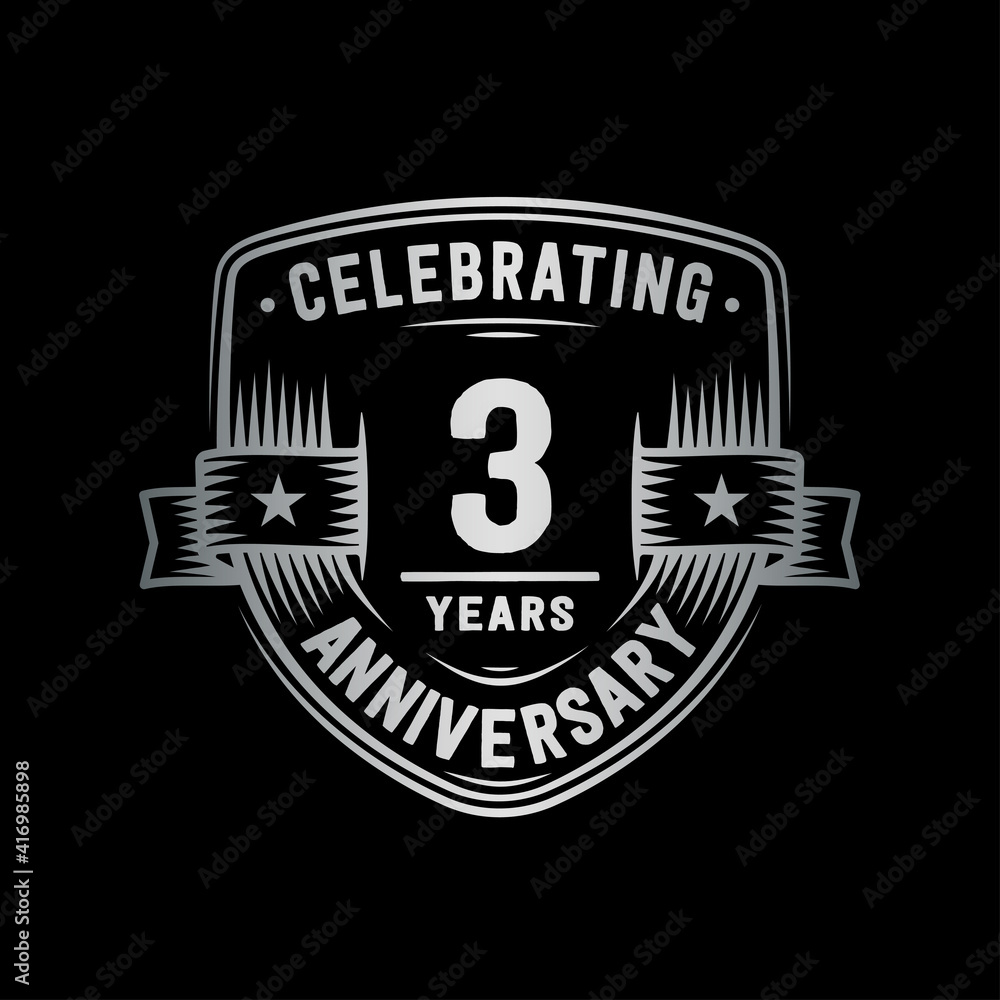 Fototapeta premium 3 years anniversary celebration shield design template. Vector and illustration.