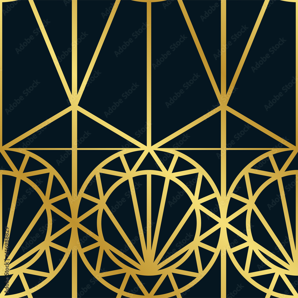 Seamless art deco geometric black and gold pattern. Vector illustration