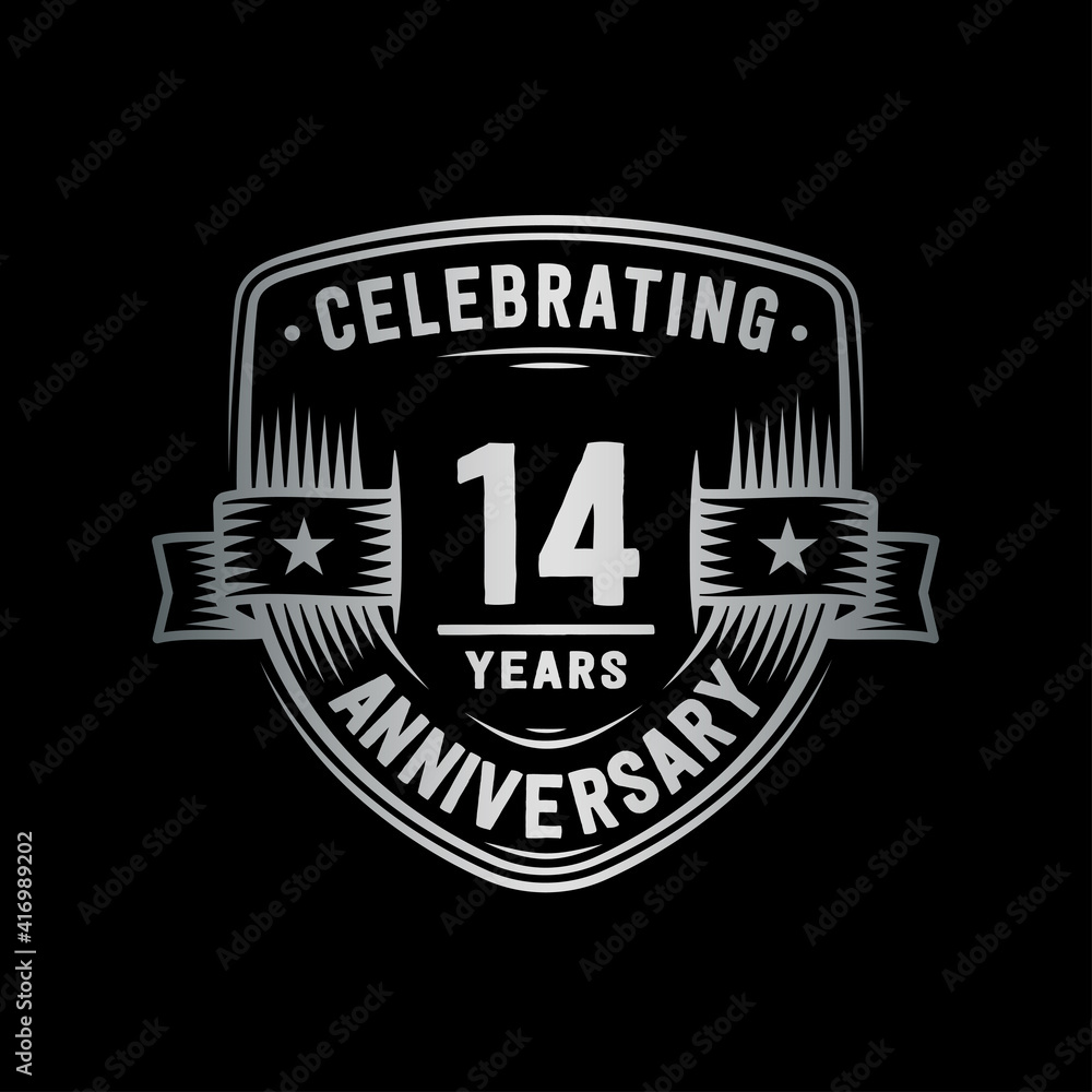 14 years anniversary celebration shield design template. Vector and illustration.