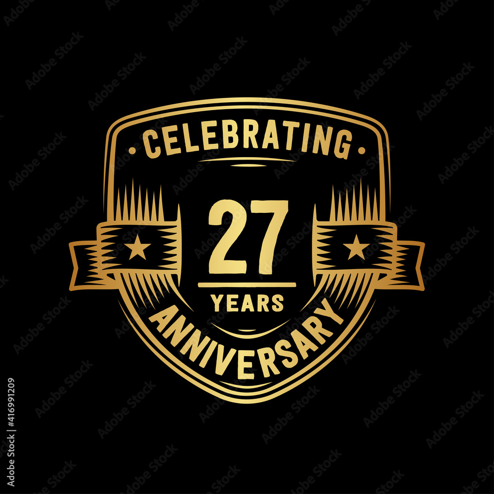 Fototapeta premium 27 years anniversary celebration shield design template. Vector and illustration.
